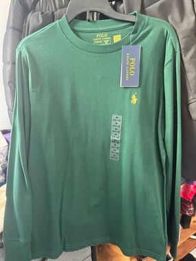 Polo by Ralph Lauren Boys' Long-Sleeve Crewneck Tee - Green with Yellow Logo